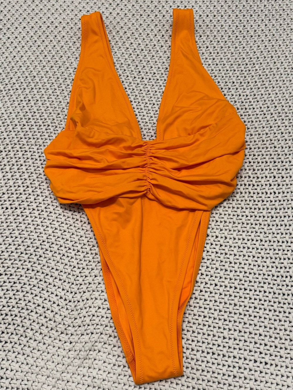 NWT Orange Deep-V Ruched One-Piece Cheeky Swimsuit - Size Medium